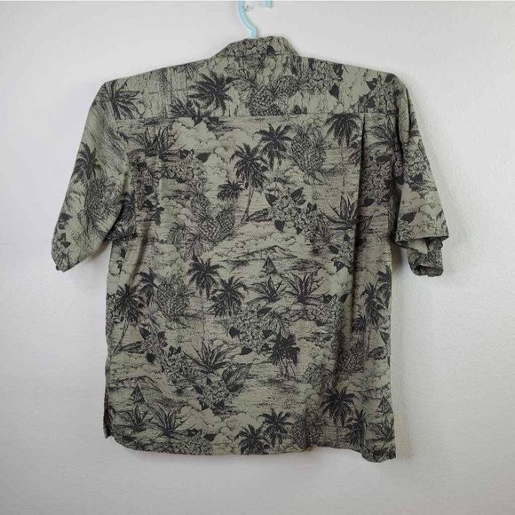 Tommy Bahama Mens Hawaiian Shirt Green Gray Palm Trees Pineapples Pocket L - Picture 3 of 6
